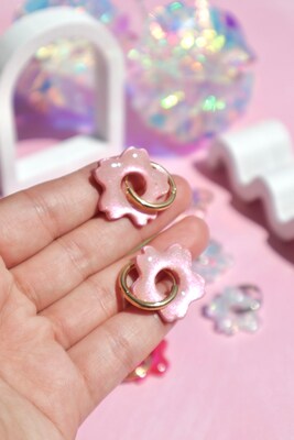 Sakura earrings, Cherry blossom hoops, simple earrings, hoop earrings, Japanese inspired - image3